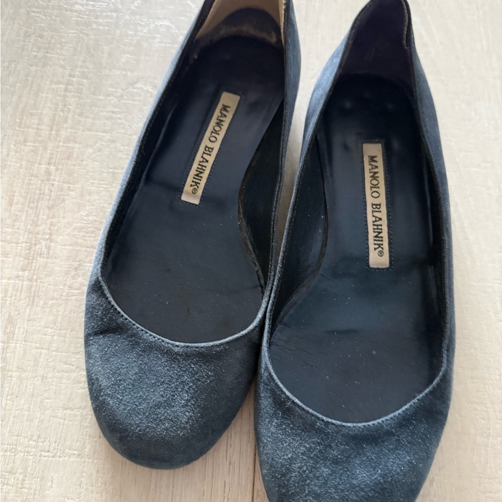 Manolo Blahnik Black Suede Ballet Flats